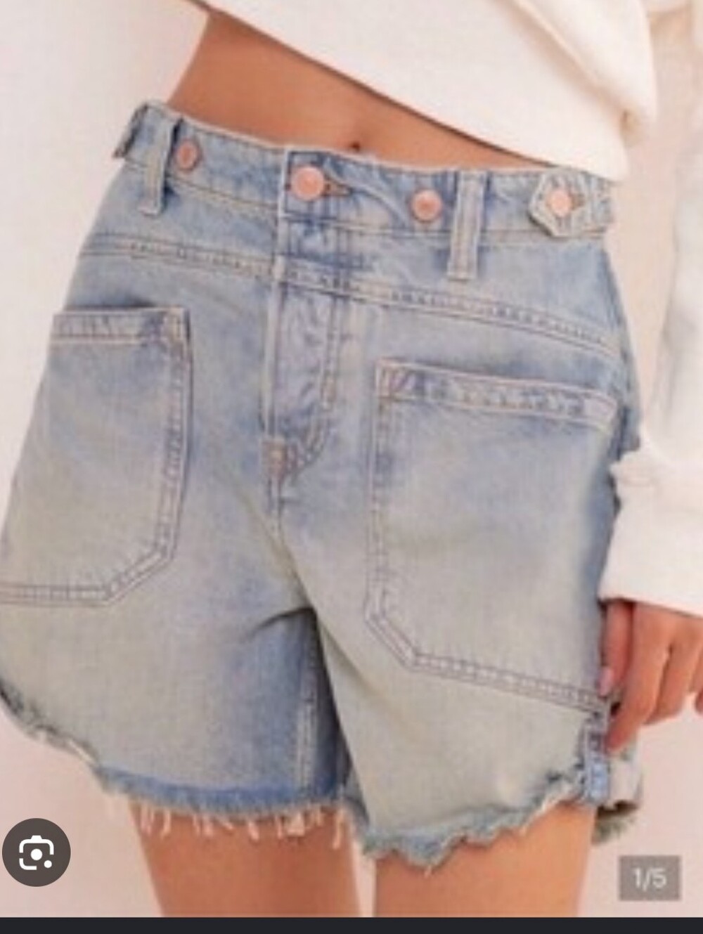 We The Free Light Blue High-Rise Frayed Denim Shorts